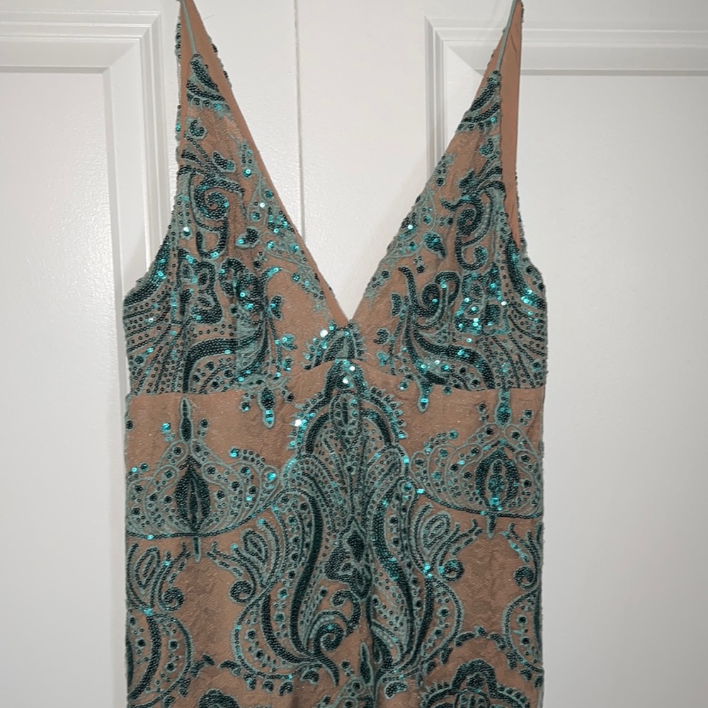 Free People Nude and Turquoise Sequin Dress